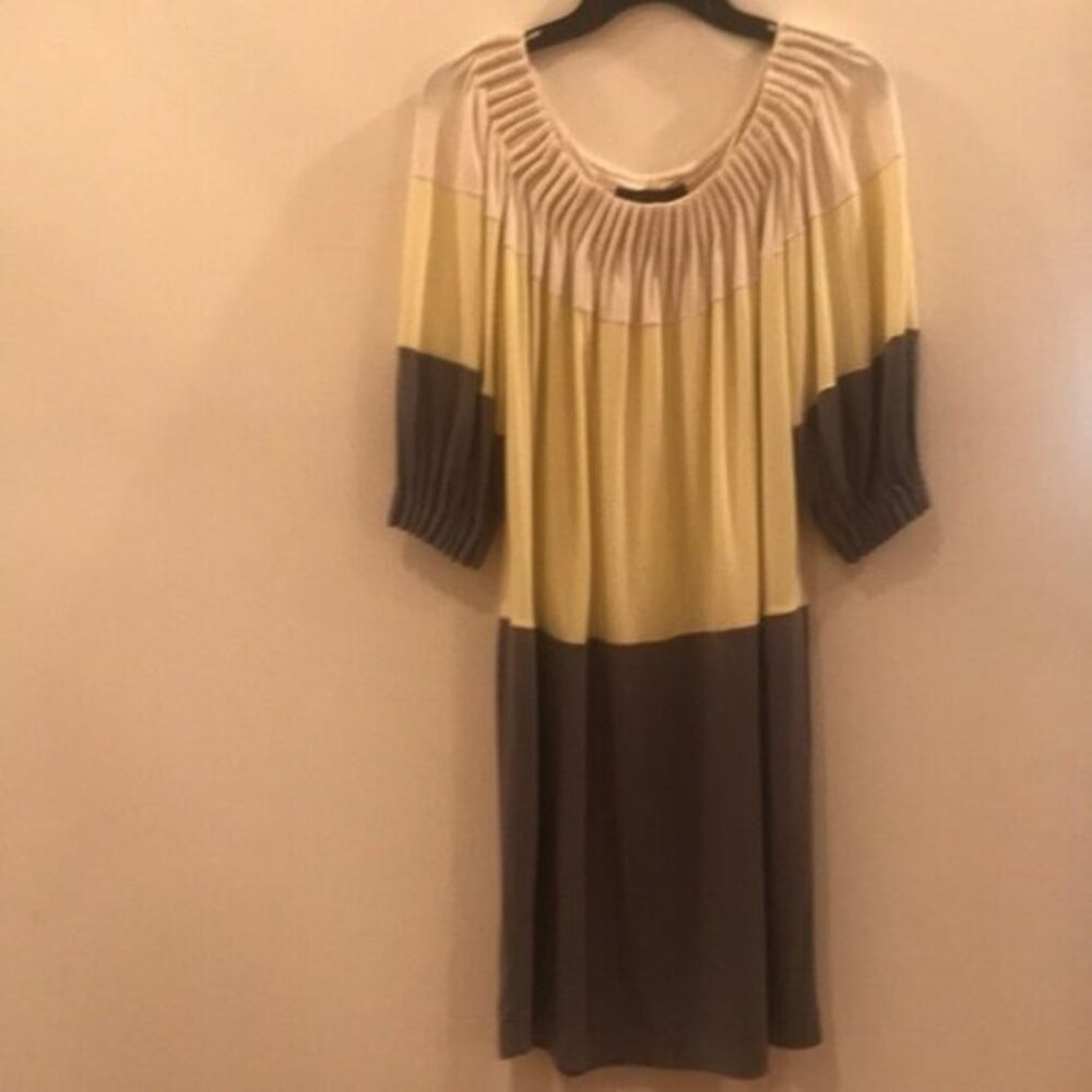 ✨🎨 BCBG Max Azria Women’s Yellow, Beige & Gray Colorblock Dress | Size S 🎨✨